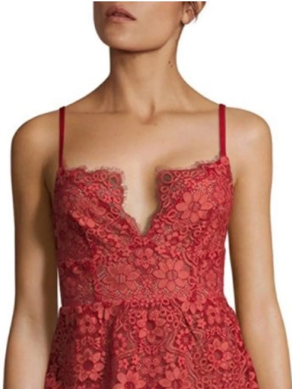 For Love And Lemons x Revolve Gianna Lace Midi Dress Womens Red New with Tags L